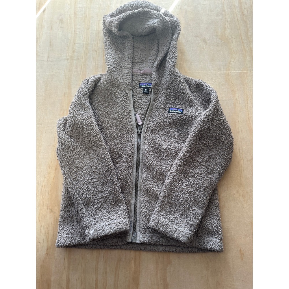 Patagonia Kids Los Gatos Hooded Fleece Jacket Taupe Brown XS 5-6 Full Zip